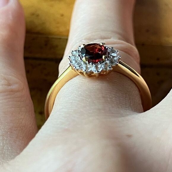 Natural Red Garnet Sterling Silver Halo Ring Discounted Size 8 - Picture 2 of 11